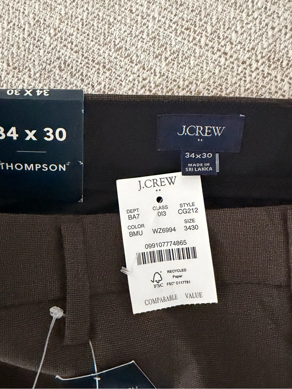 J. Crew Men's Dark Brown Dress Trousers Wool Blend